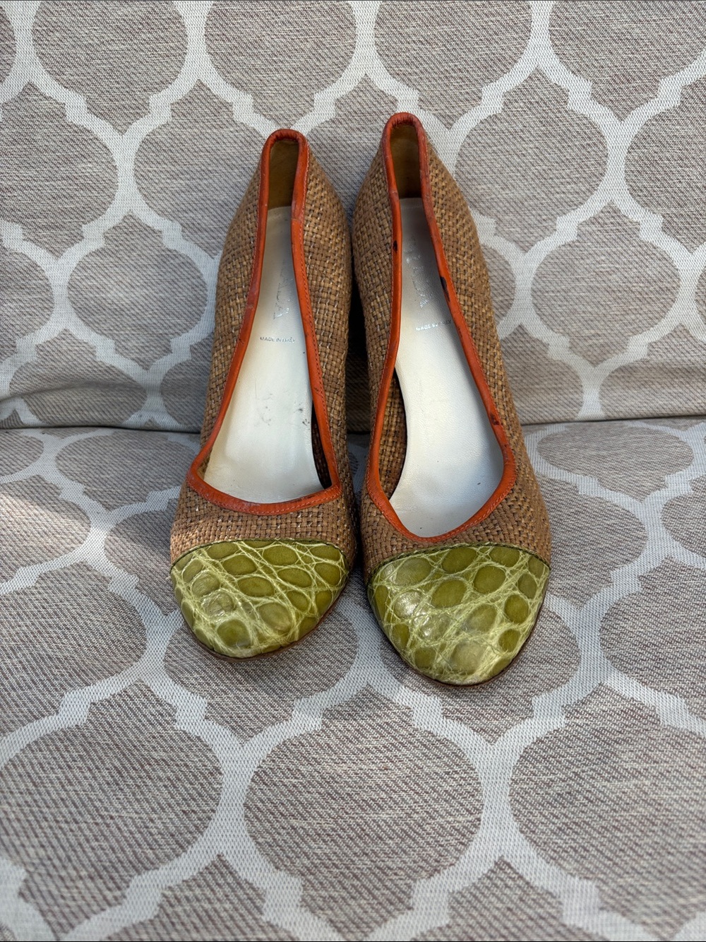 Prada Vintage Woven Jute Colorblock Pumps